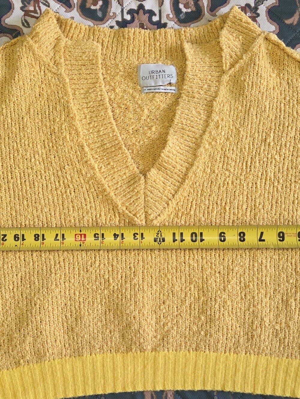 Urban Outfitters small oversized Mustard Yellow V-Neck Striped Sleeve Sweater - Picture 8 of 9